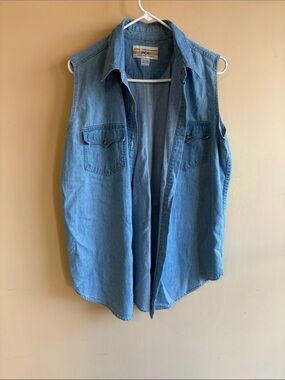 Sleeveless Denim Button-Down Shirt in Light Blue by CHANEL